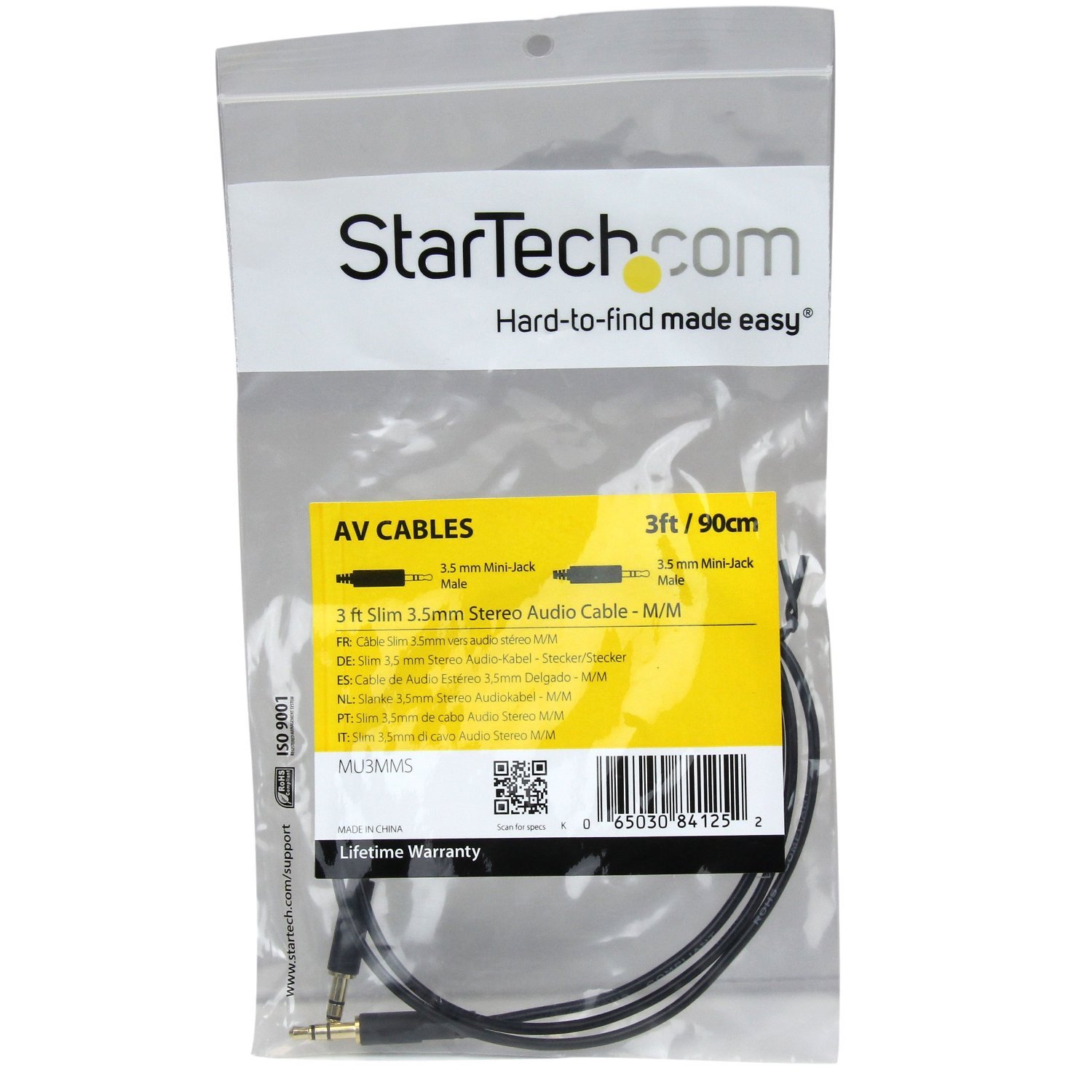3 ft Slim 3.5mm Stereo Audio Cable - M/M