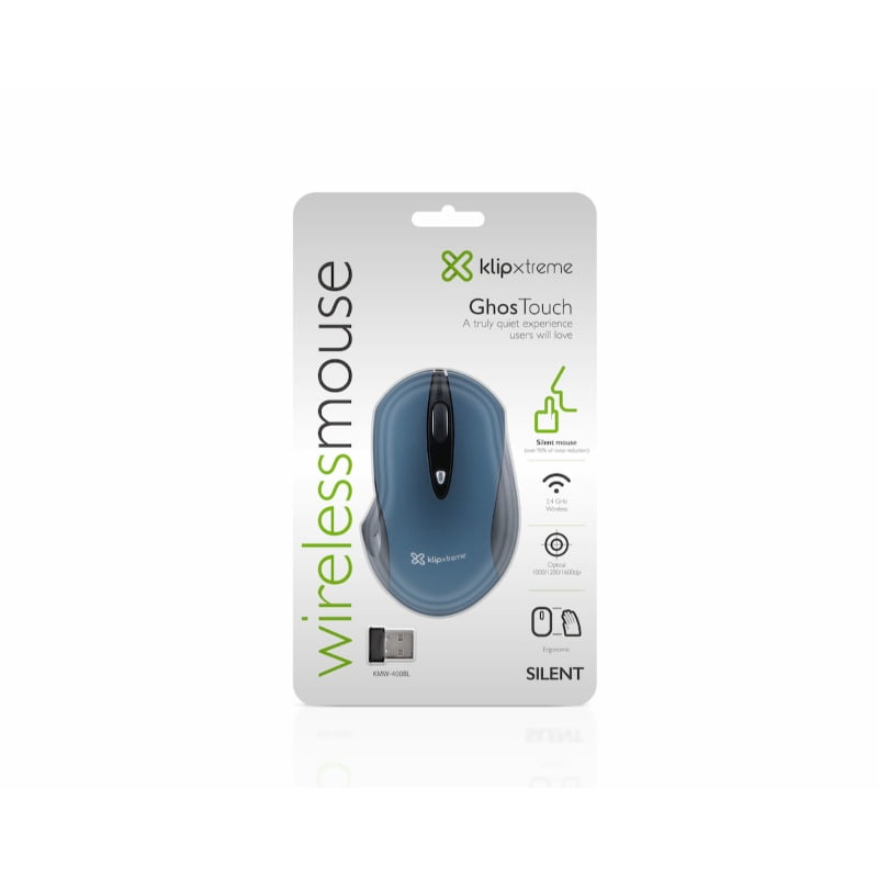 Klip Xtreme GhosTouch KMW-400 - Ratón - ergonómico - óptico - 3 botones - inalámbrico - 2.4 GHz - receptor inalámbrico USB - azul