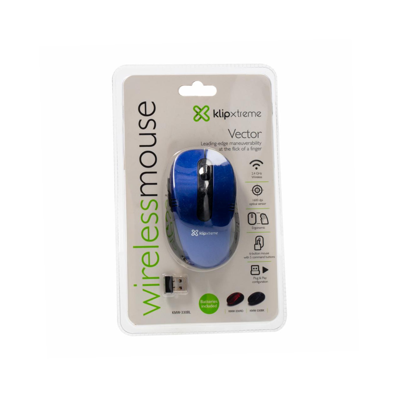 Klip Xtreme KMW-340 - Ratón - diestro - óptico - 6 botones - inalámbrico - 2.4 GHz - receptor inalámbrico USB - azul