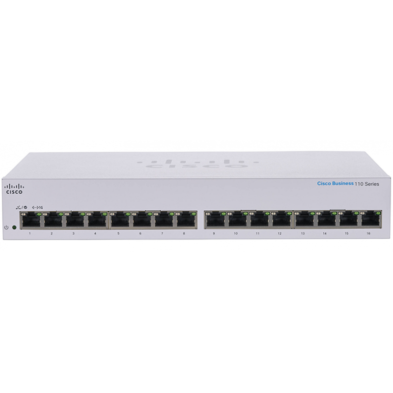 Cisco Business 110 Series 110-16T - Conmutador - sin gestionar - 16 x 10/100/1000 - sobremesa, montaje en rack, montaje en pared