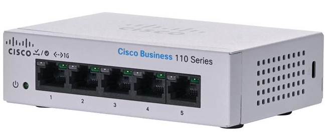 Cisco Business 110 Series 110-5T-D - Conmutador - sin gestionar - 5 x 10/100/1000 - sobremesa, montaje en rack, montaje en pared - alimentación cc