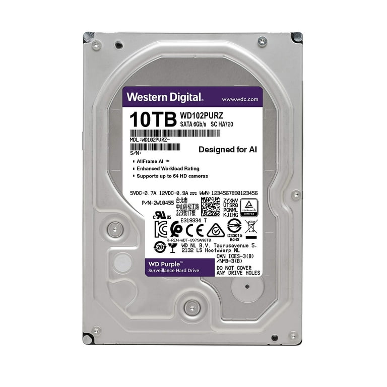 Western Digital WD Purple - Hard drive - Internal hard drive - 10 TB - 3.5" - 7200 rpm