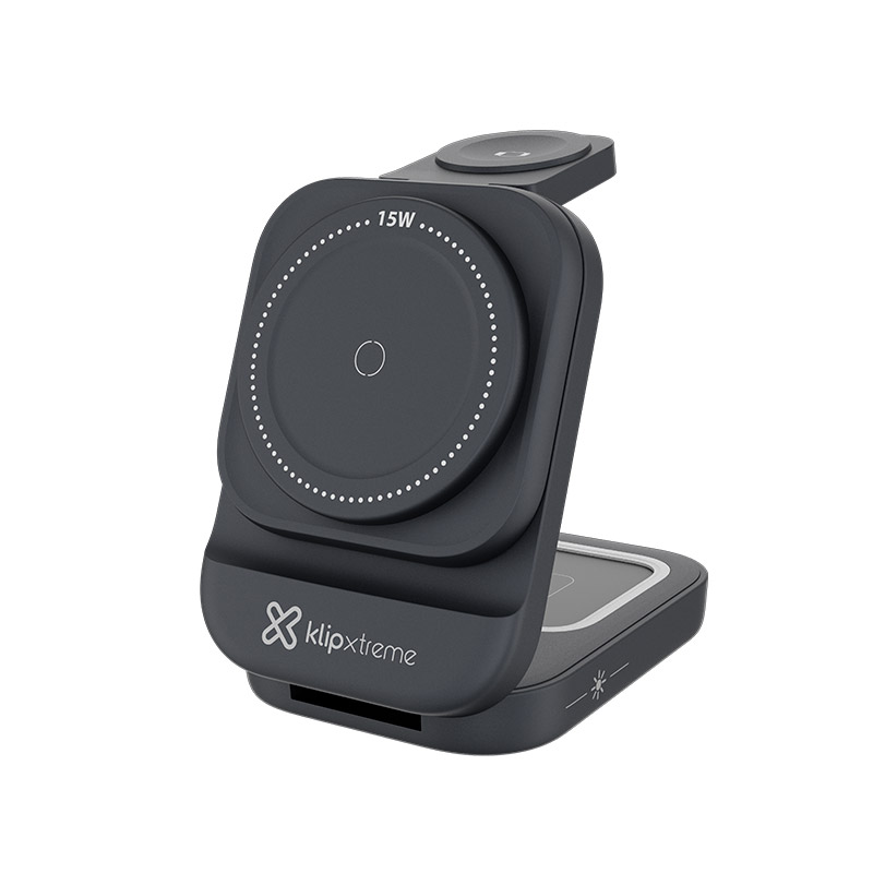 Klip Xtreme KDC-150 - Charging stand / battery charger - 15 Watt - 24 pin USB-C - Cellular phone / Wireless earbuds / Apple AirPods / Apple Watch - Wireless - Para Smartphones