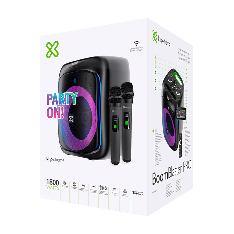 Klip Xtreme - Speaker system - Black - 1800W - 7hrs