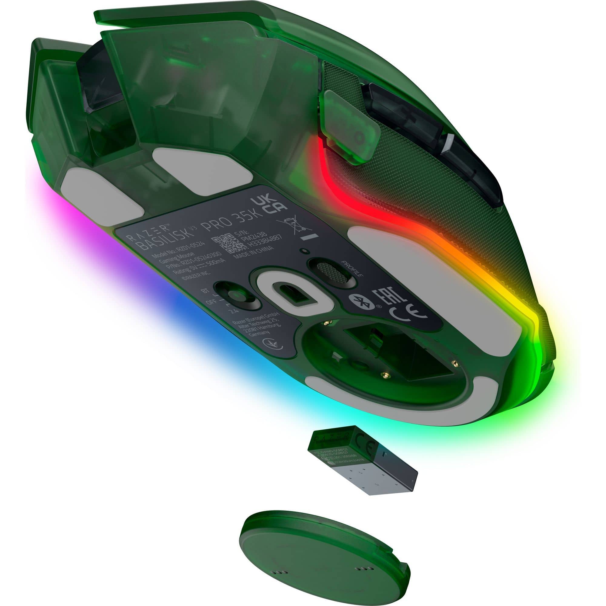 Razer Basilisk - Mouse - Wireless - Phantom Green - V3 Pro 35K - Ergonomic
