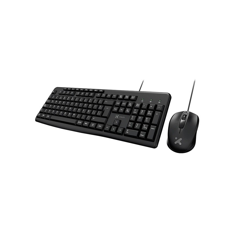 Xtech - Keyboard and mouse set - Wired - Spanish - USB - Black - Multimedia XTK-302S