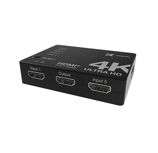 Xtech - 5-port to 1 HDMI switch - 4KUHD w remote control XHA-430